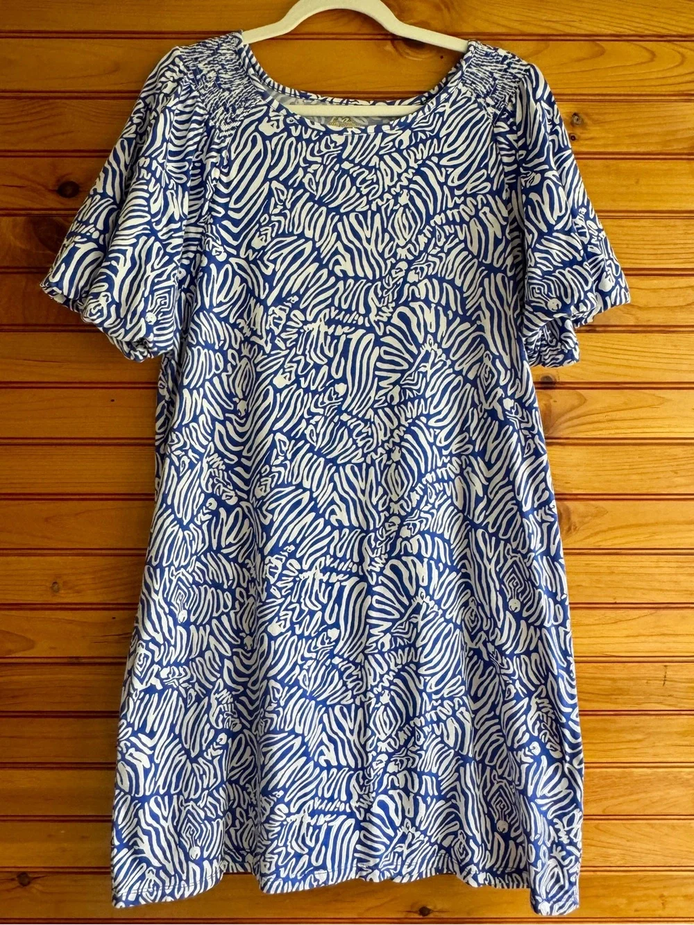 Lilly Pulitzer Blue and White Printed Shift Dress - Picture 1 of 13